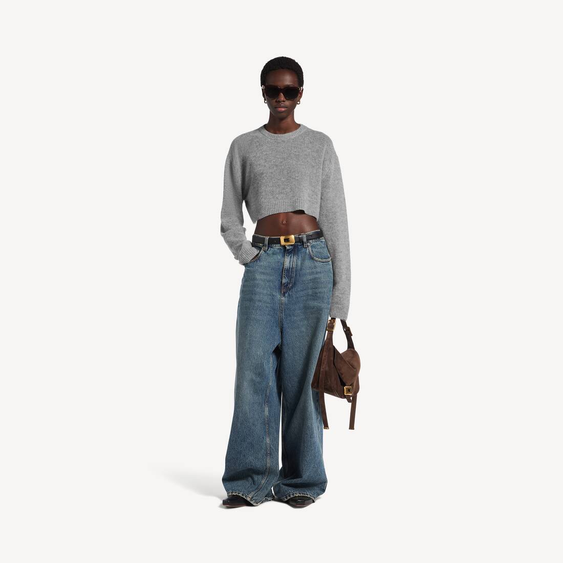 Women's Cropped Crewneck in Heather Grey