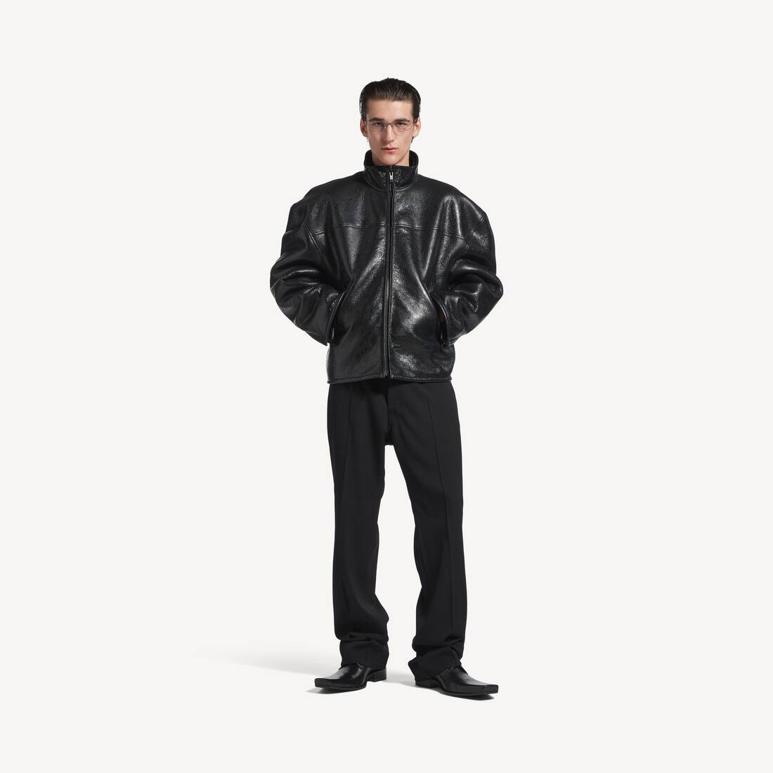 Men's Shearling Zip-up Jacket in Black