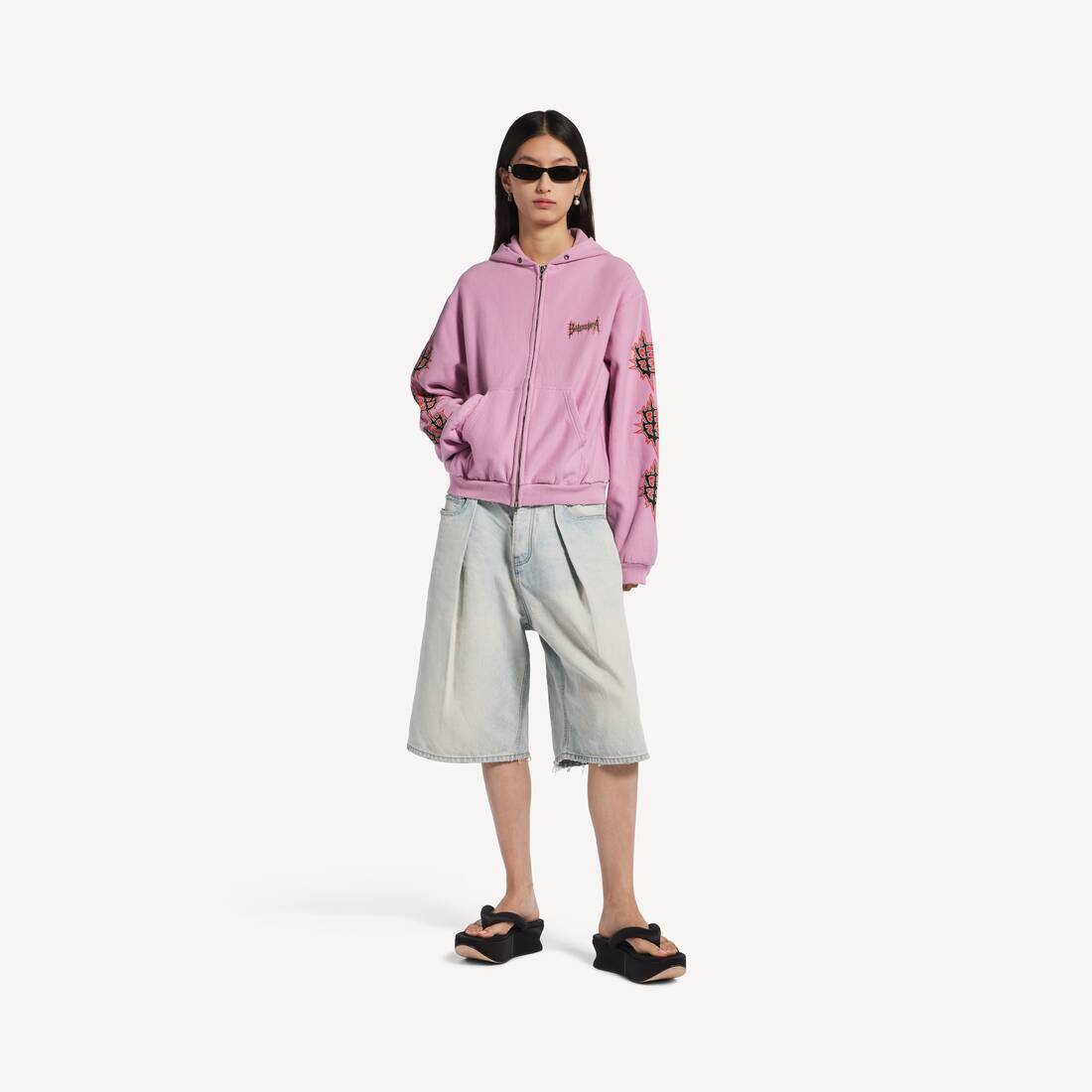 Women's Balenciaga Sacré Cœur Zip-up Hoodie Medium Fit in Old Pink