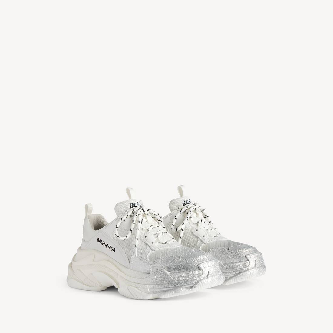 Women's Triple S Glitter Spray Sneaker in White/silver