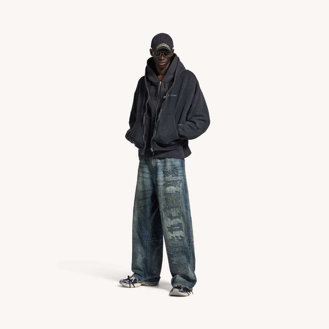 Men's Layered Zip-up Hoodie in Faded Black