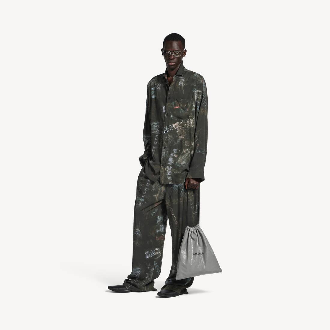 Men's Washed Crayon Allover Pyjama Pants in Washed Black