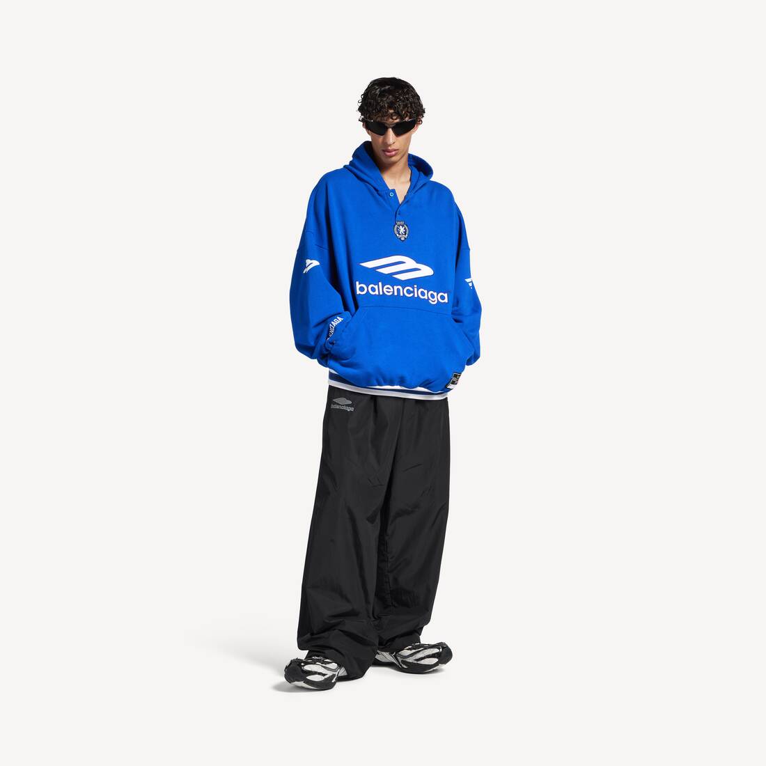 Men's 3b Football Polo Hoodie in Royal Blue/white