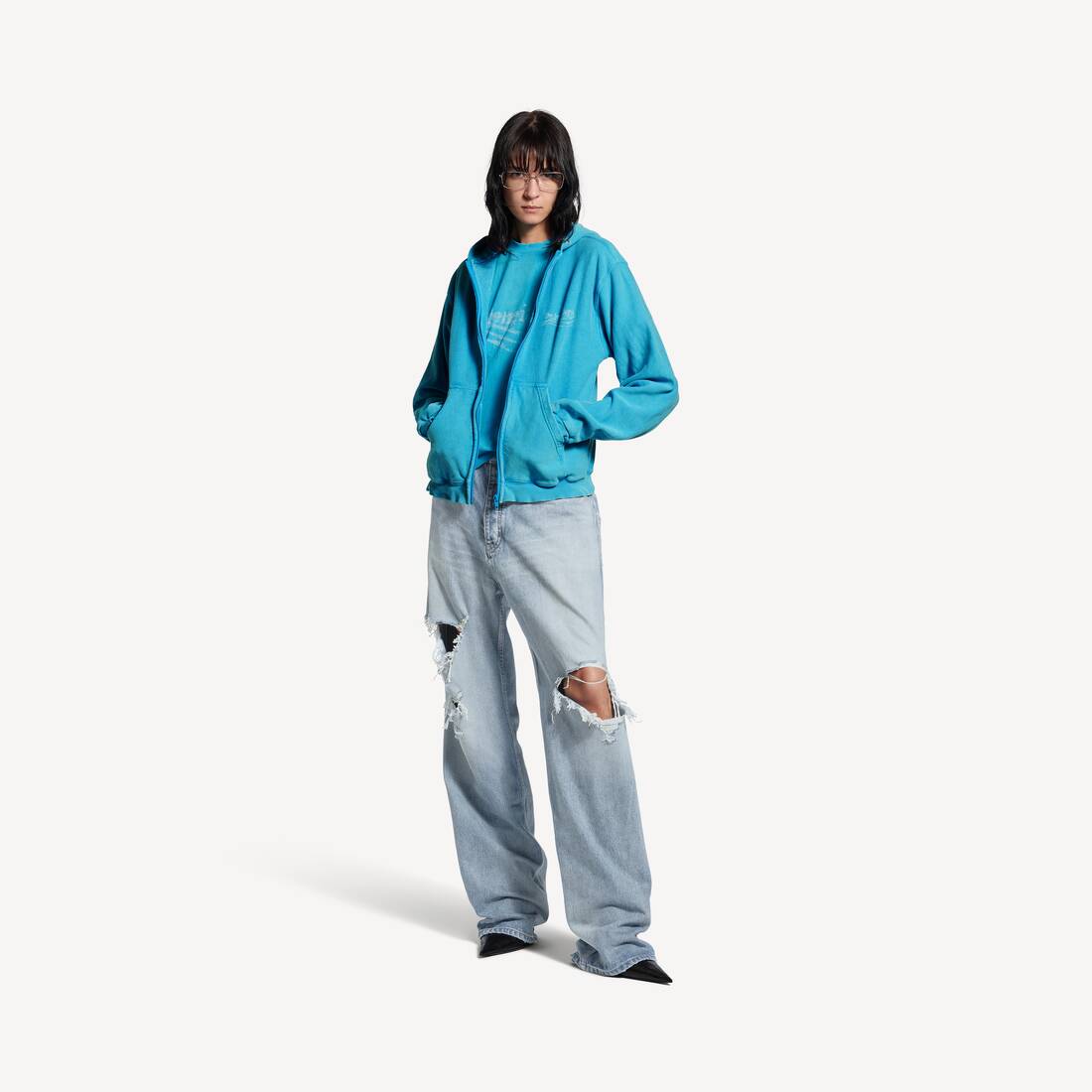 Women's Washed Crayon Political Zip-up Hoodie Regular Fit in Azure