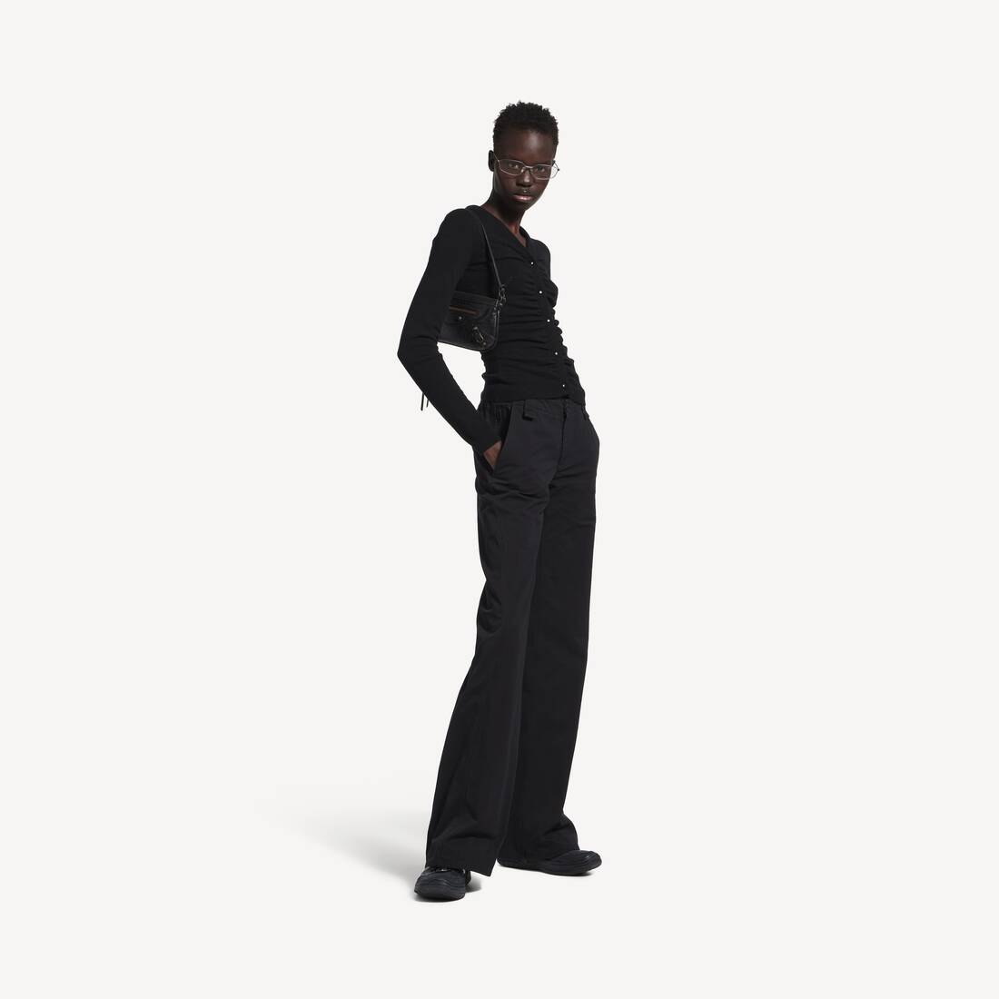 Women's Ruching Cardigan in Black
