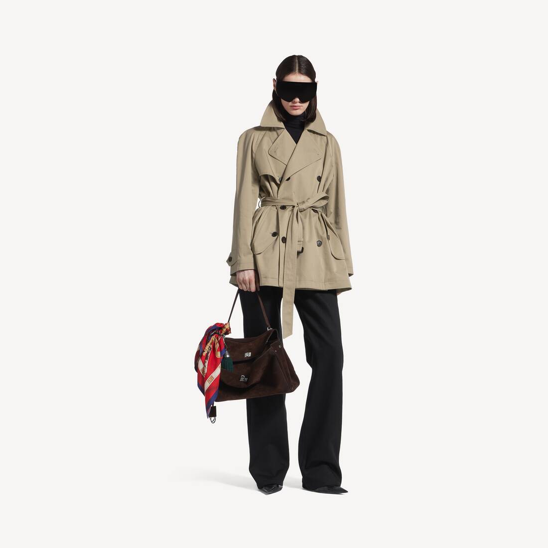 Women's Cocoon Short Trench in Beige