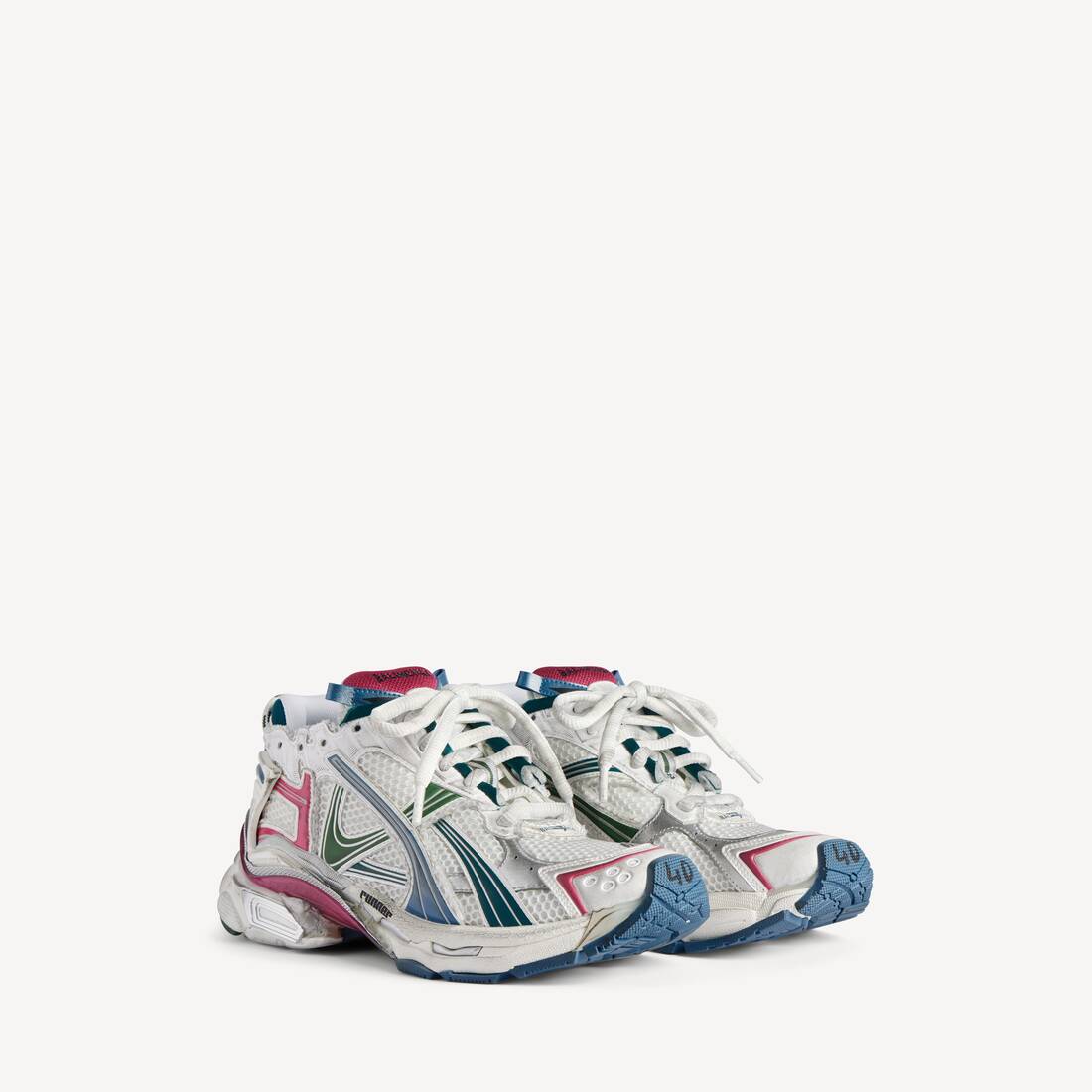 Women's Runner Sneaker in White/dark Green/blue/pink