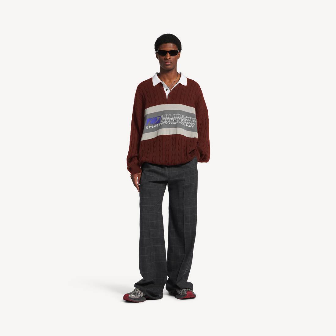 Men's Sporty Block Patched Polo in Burgundy/multicolor