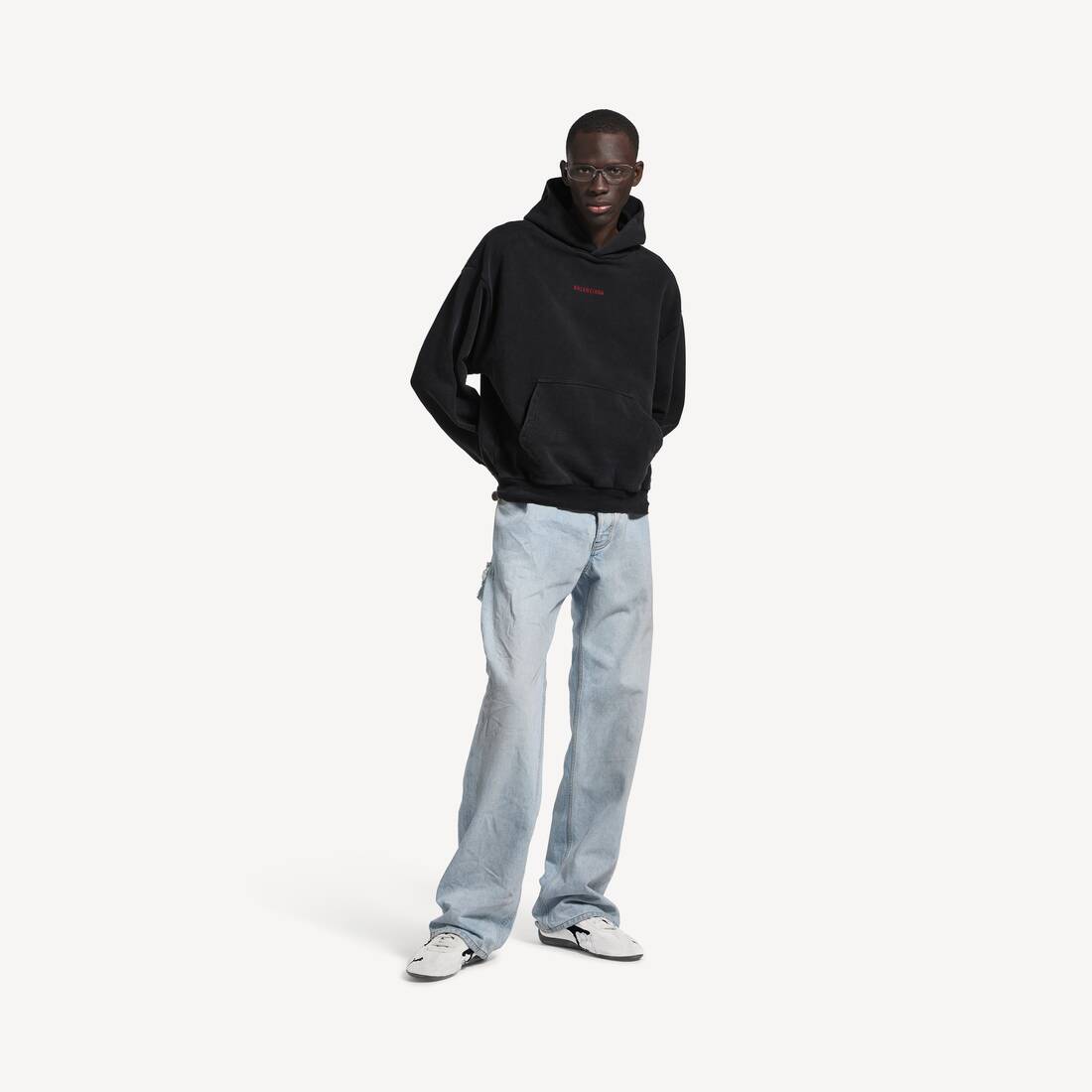 Men's Balenciaga Back Hoodie Medium Fit in Faded Black/red