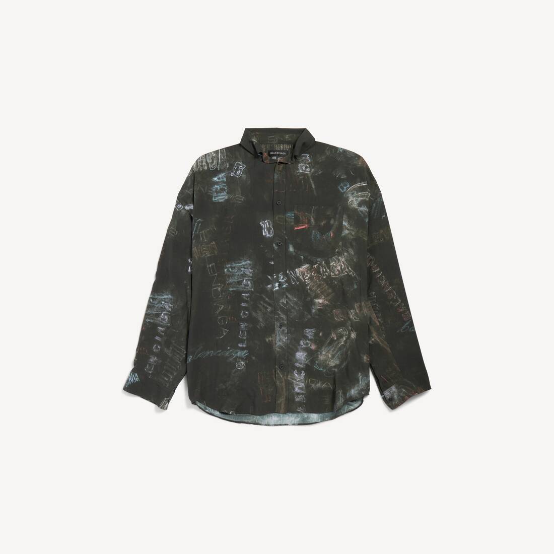 Men's Washed Crayon Allover Long Sleeve Cocoon Shirt in Washed Black