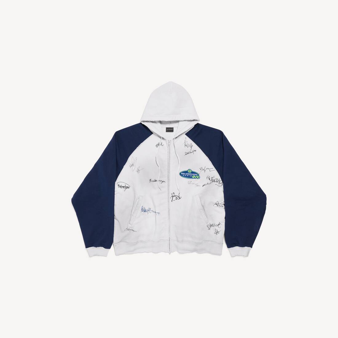Men's Banana Raglan Oversized Zip-up Hoodie in Dirty White/blue