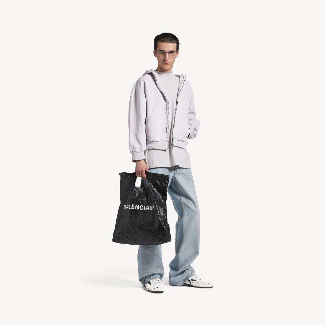 Men's Balenciaga Back Zip-up Hoodie Regular Fit in Dirty White/baby-pink