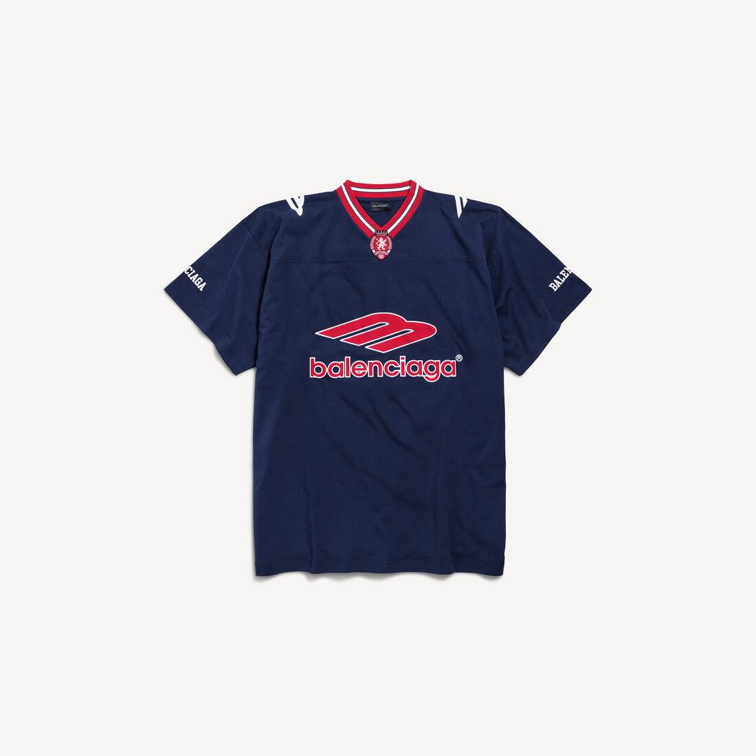 Men's 3b Football V-neck T-shirt Oversized in Dark Navy/red