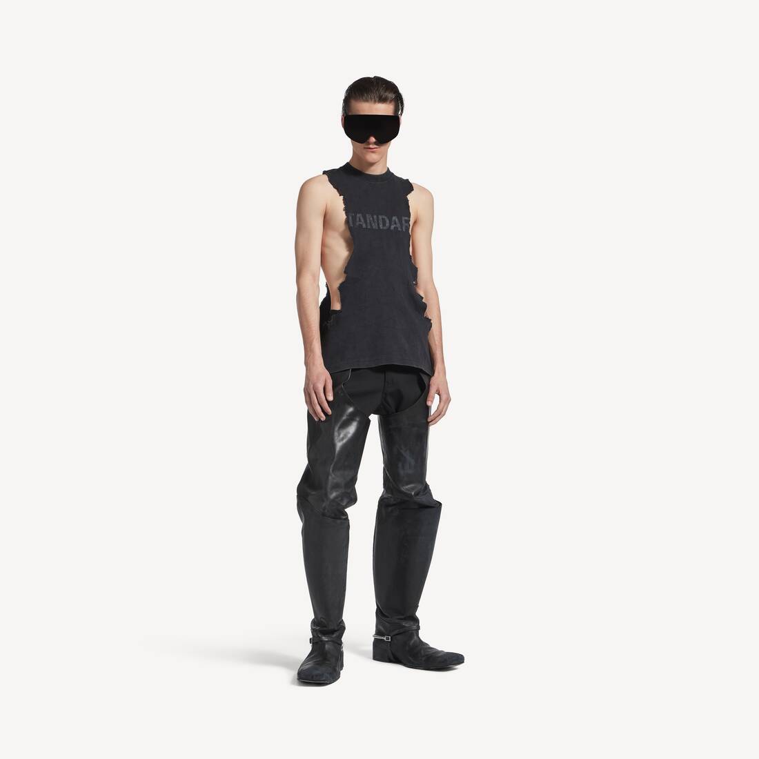 Men's Standard Ripped Tank Top in Faded Black