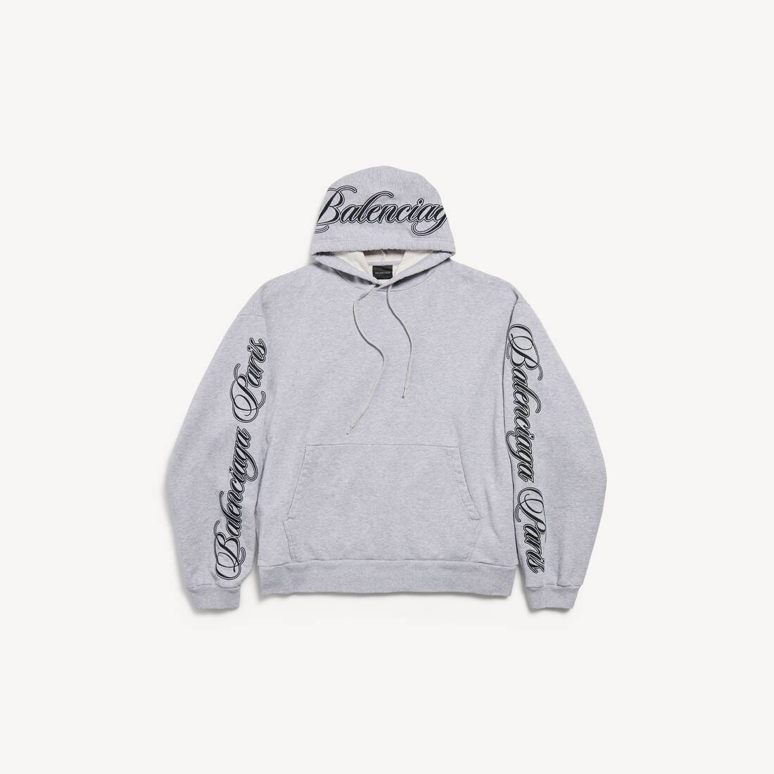 Men's Cursive Oversized Hoodie in Light Heather Grey/black