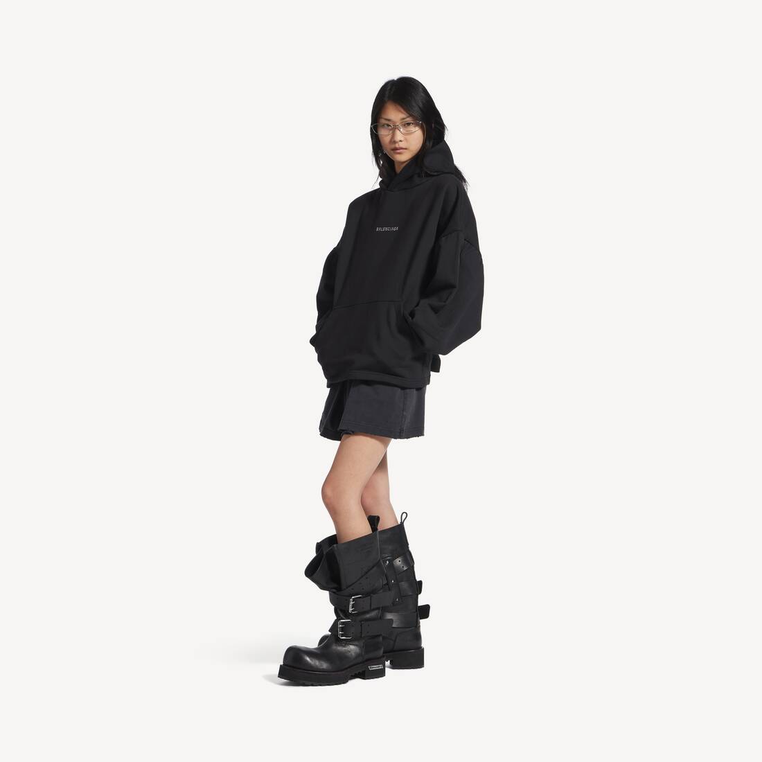 Women's Balenciaga Back Cropped Hoodie in Black
