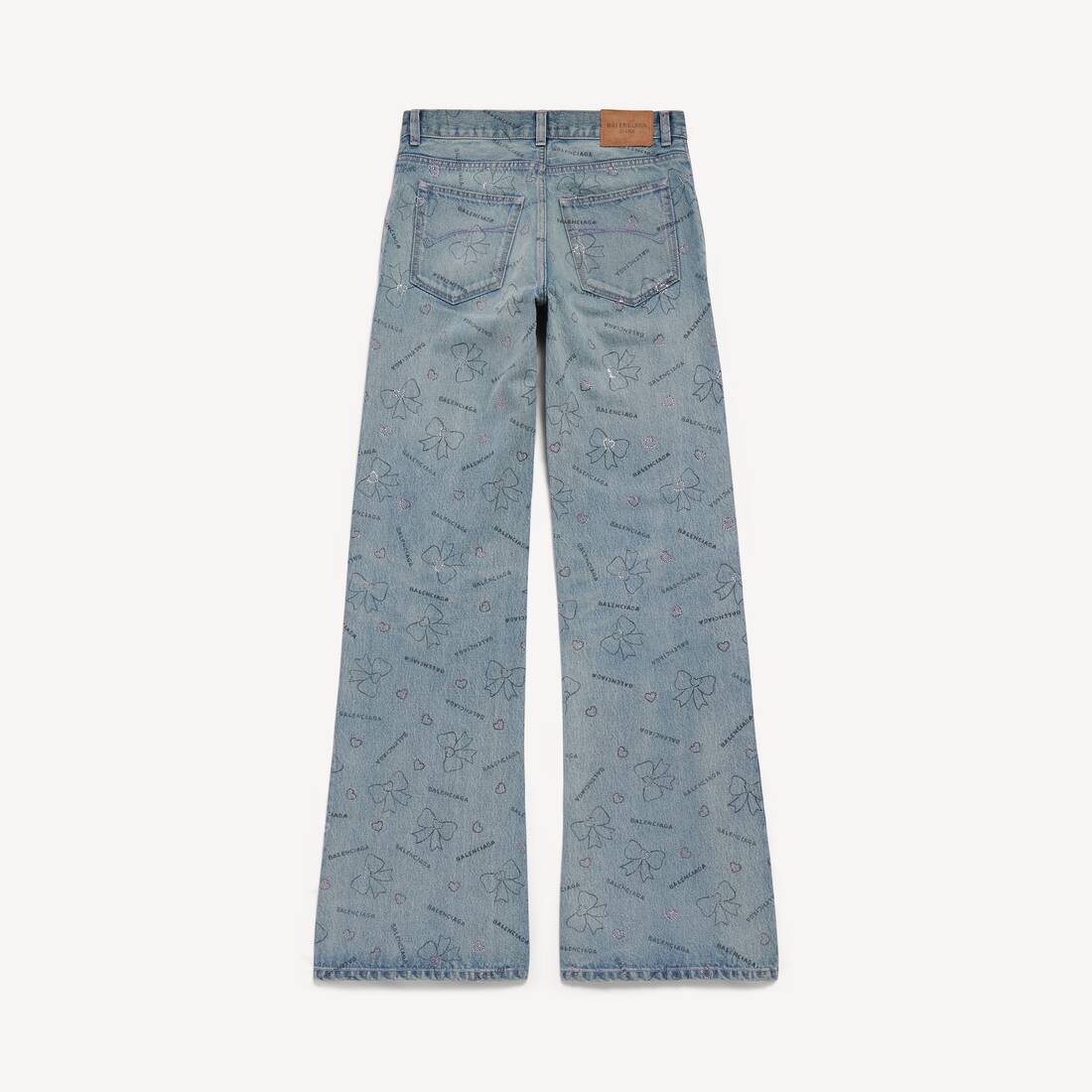 Women's Handrawn Bows Denim Pants in Iced Blue