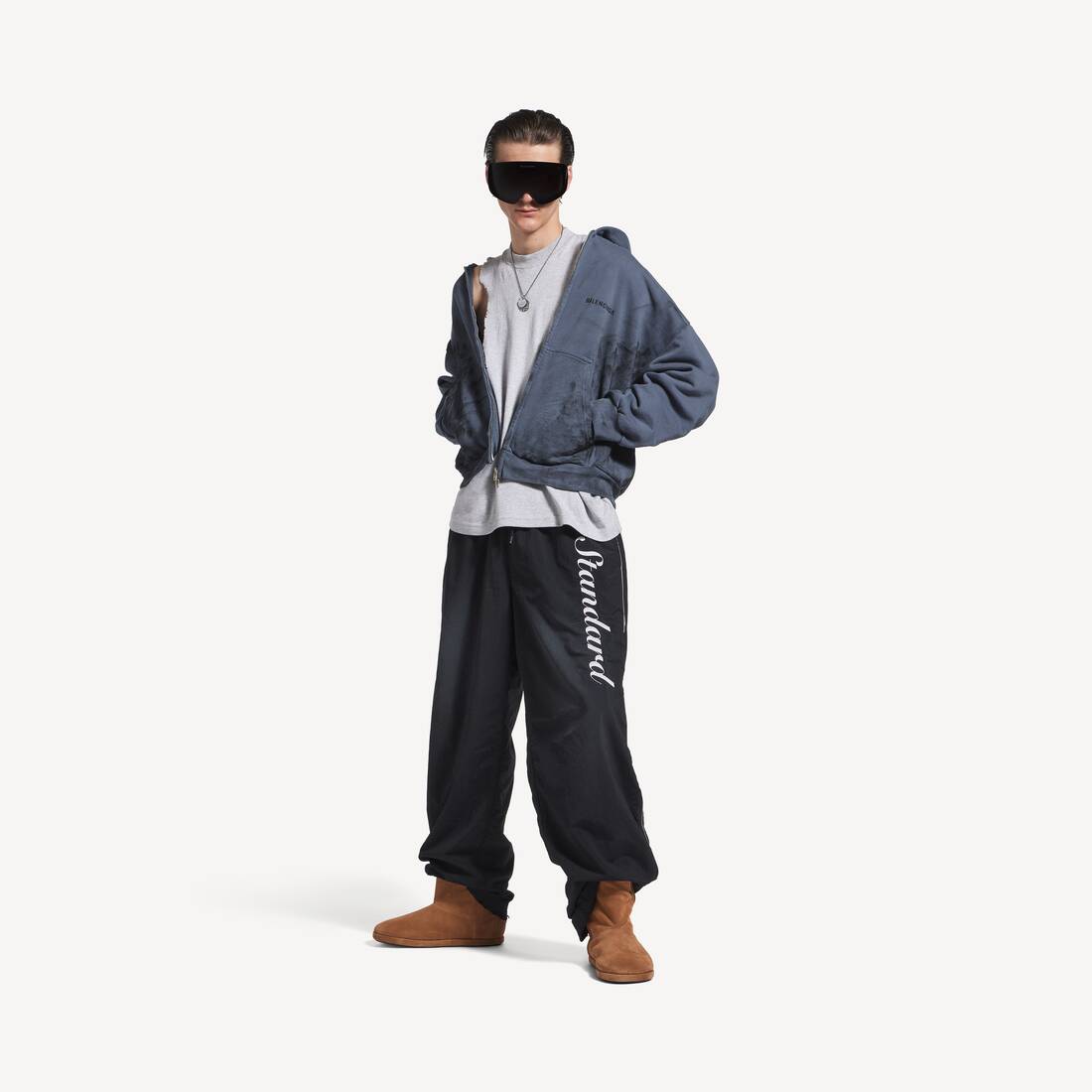 Men's Balenciaga Back Zip-up Hoodie Regular Fit in Faded Dark Blue/black