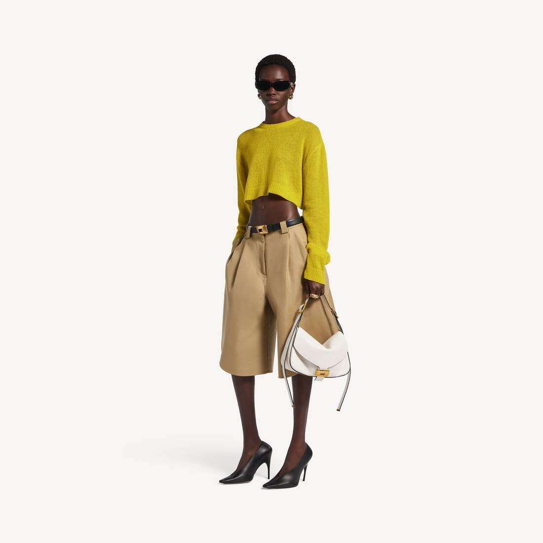Women's Cropped Crewneck in Dark Yellow