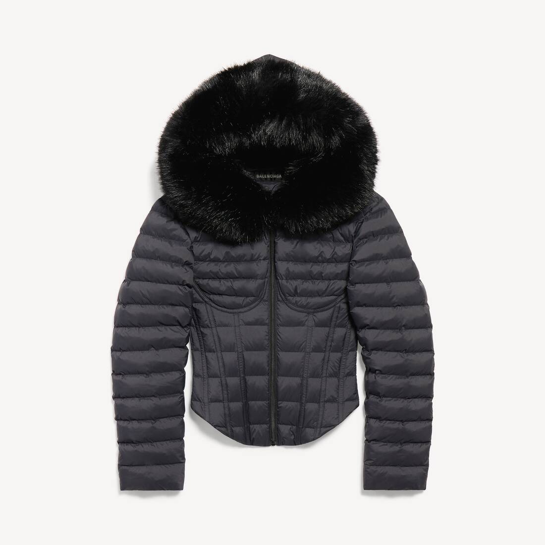 Women's Hooded Corseted Puffer in Black