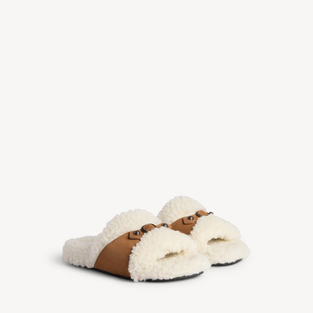 Women's Furry Open Mule in Off White/brown