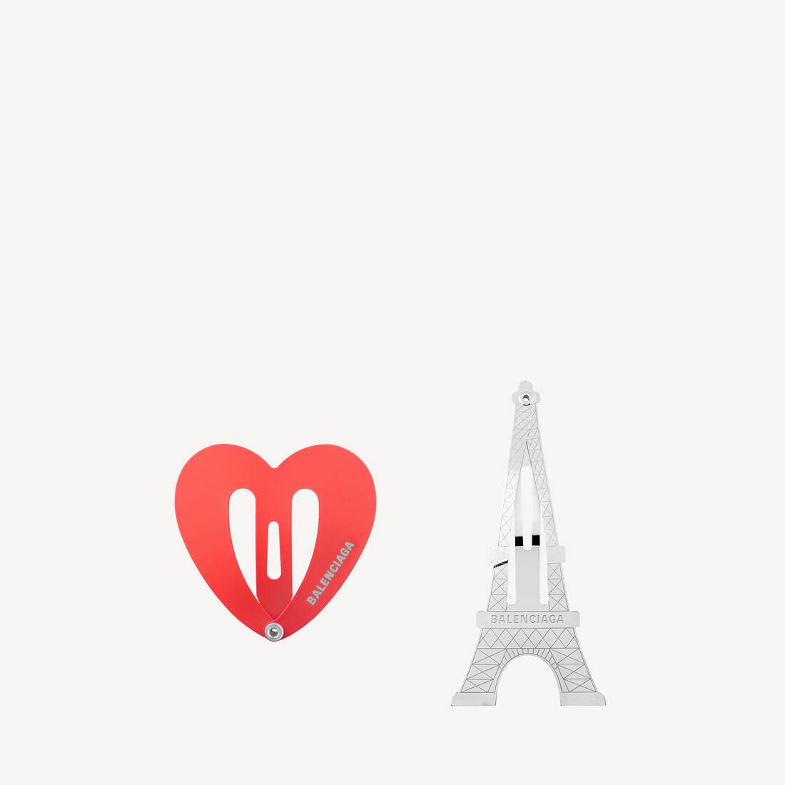 Women's Bazaar Paris Heart Snap Clip Set in Shiny Silver/red