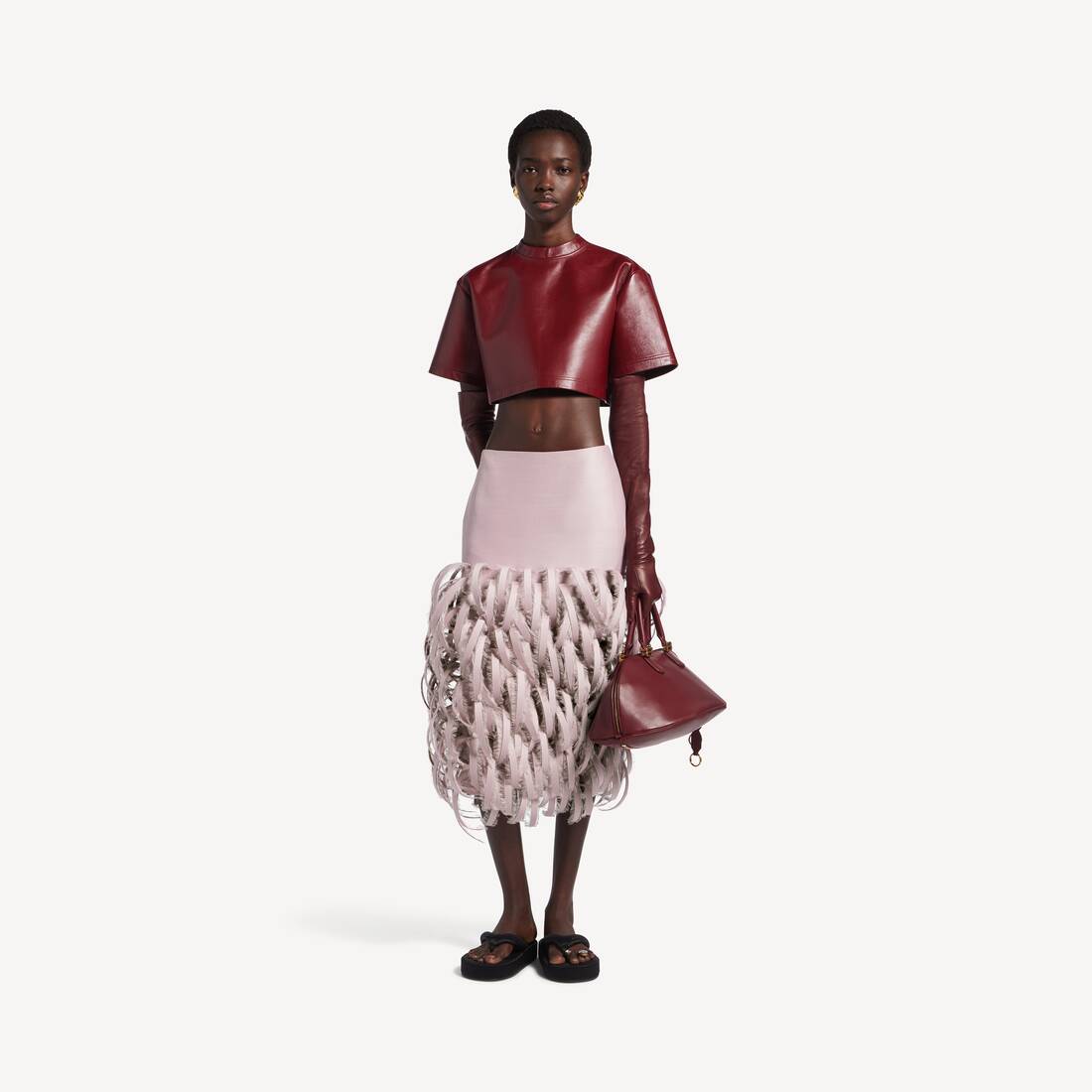 Women's Fluffy Feathers Pencil Skirt in Dusty Pink