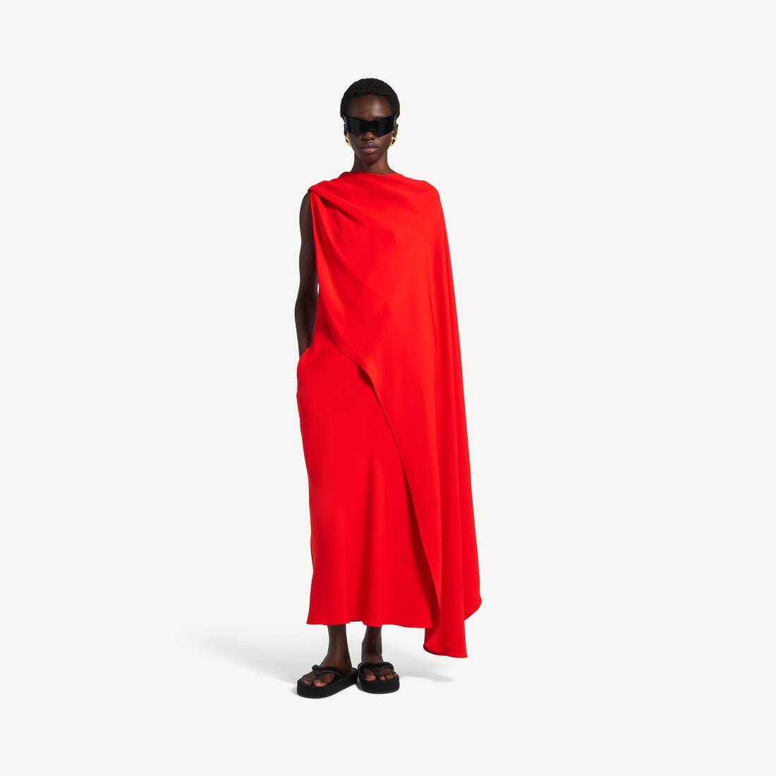 Women's Draped Dress in Sunset Red