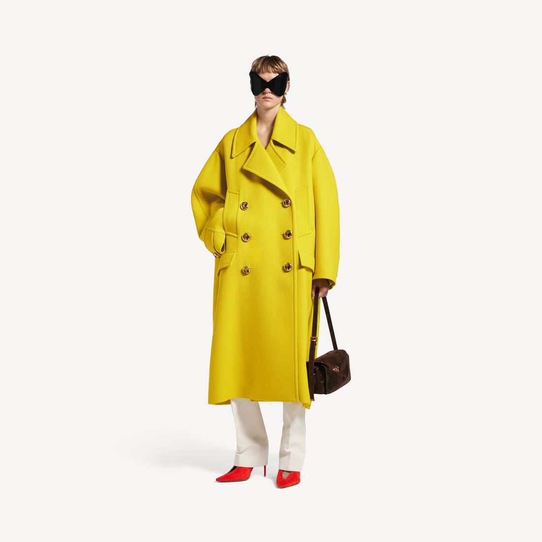 Women's Long Peacoat in Yellow