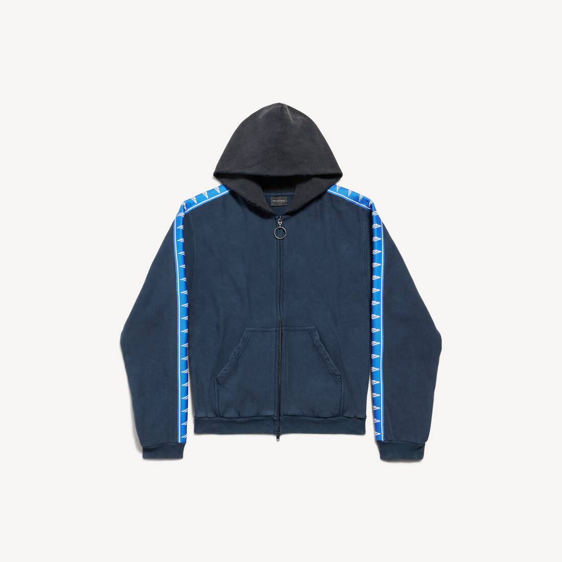 Men's Stripe Patched Hood Zip-up Hoodie in Navy/blue/black