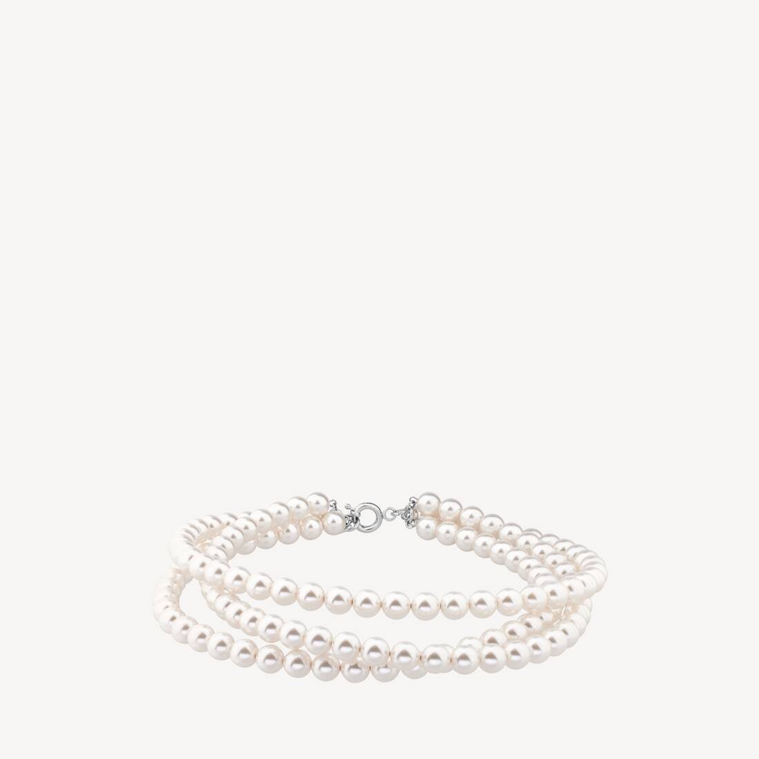 Women's Pearl 3-row Choker in Shiny Silver/white