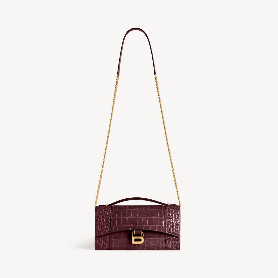 Women's Hourglass Pochette With Chain in Dark Burgundy