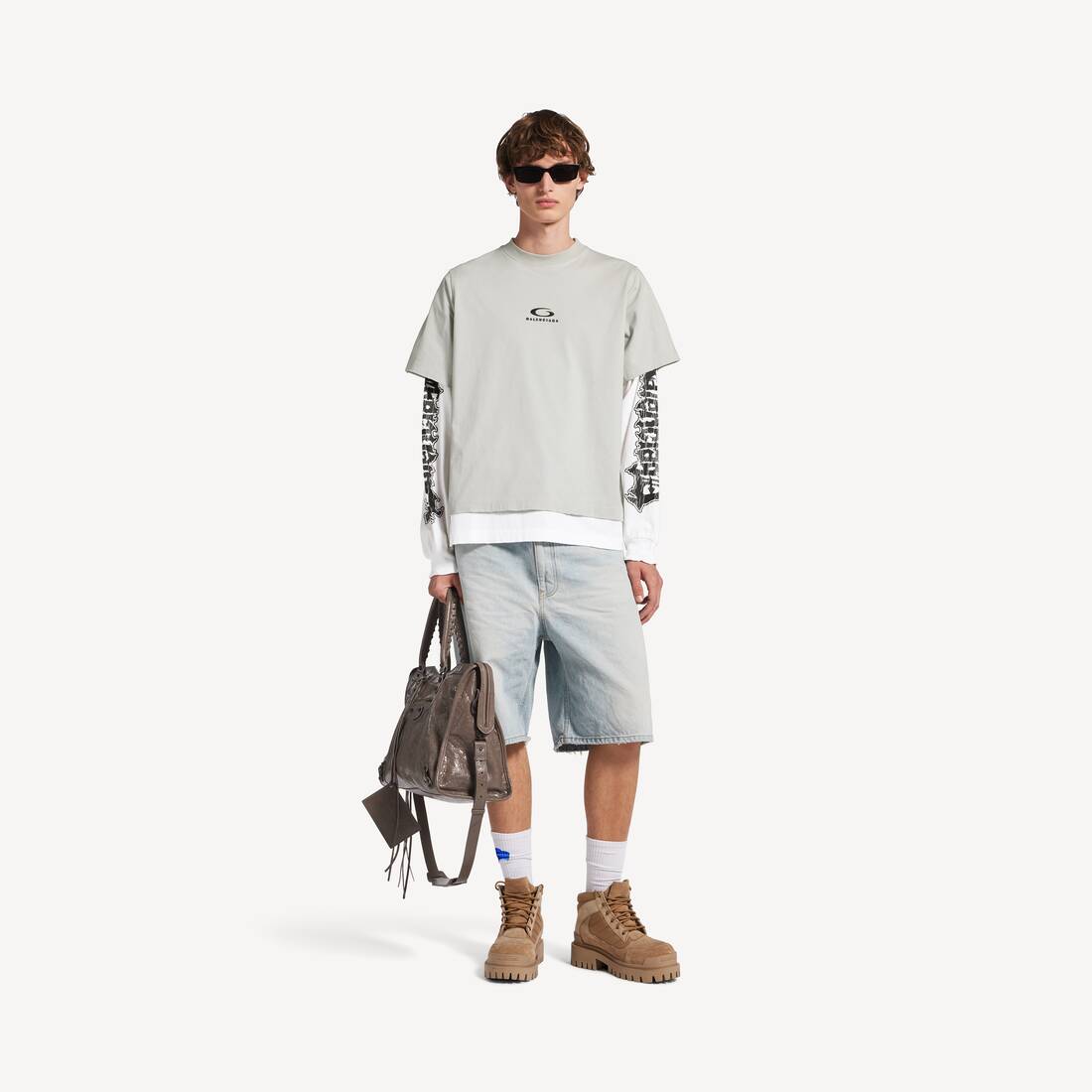 Men's Hybrid Double T-shirt in Light Grey/white