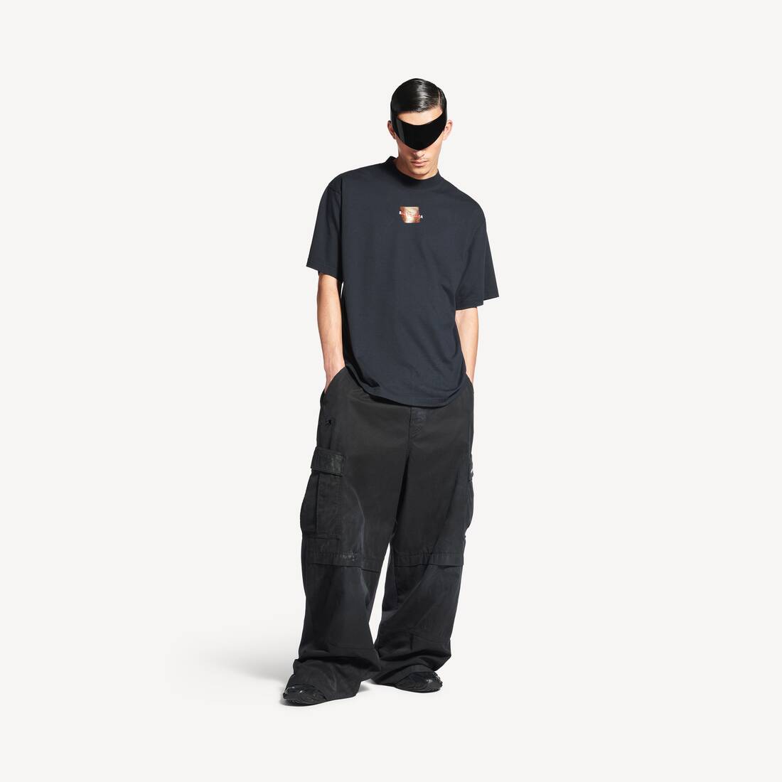 Men's Taped Balenciaga Back T-shirt Medium Fit in Faded Black/white/red