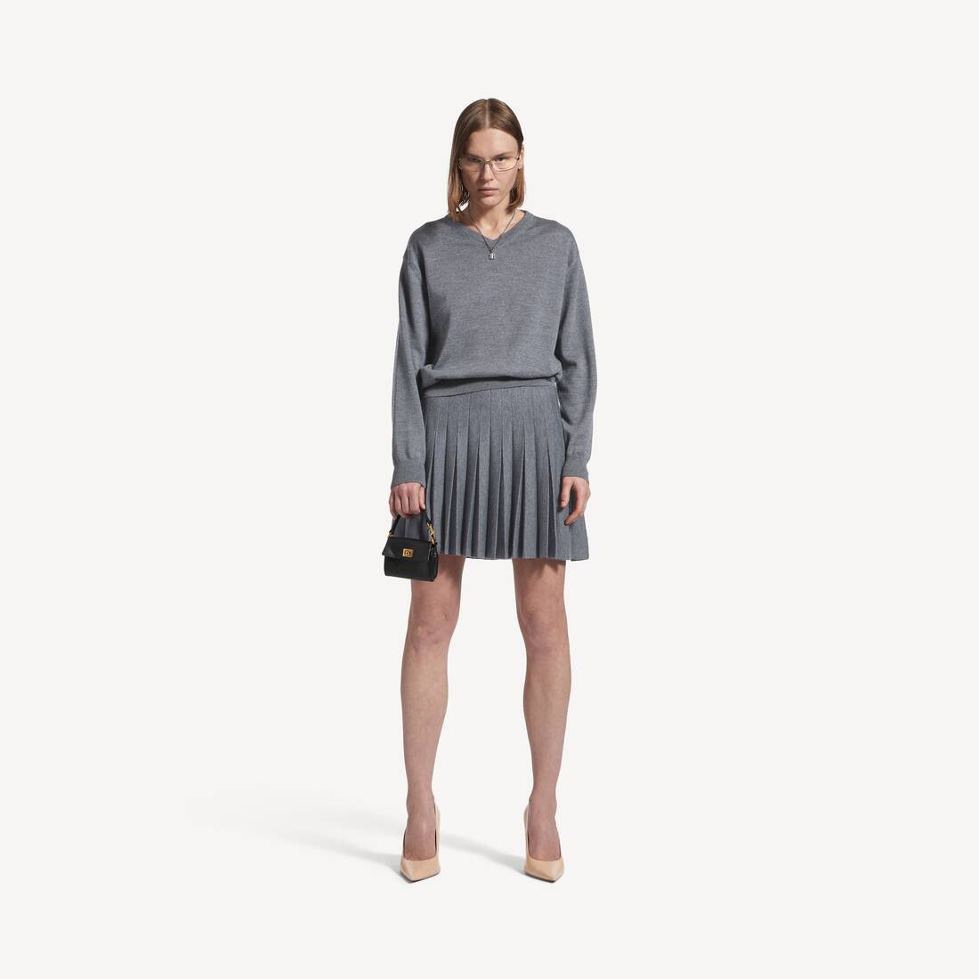 Women's Pleated Skirt in Heather Grey