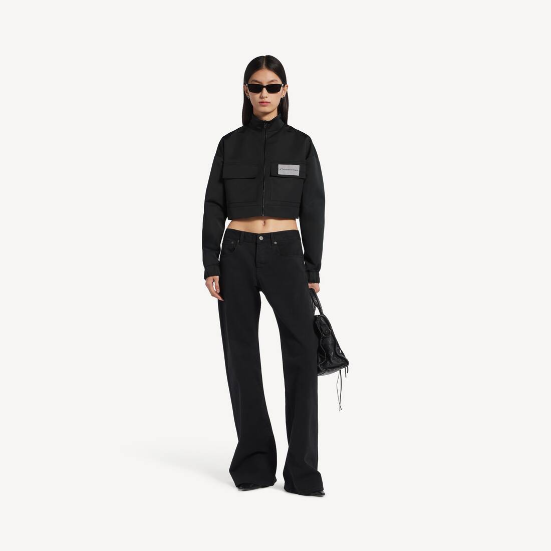 Women's Cropped Tracksuit Jacket in Black