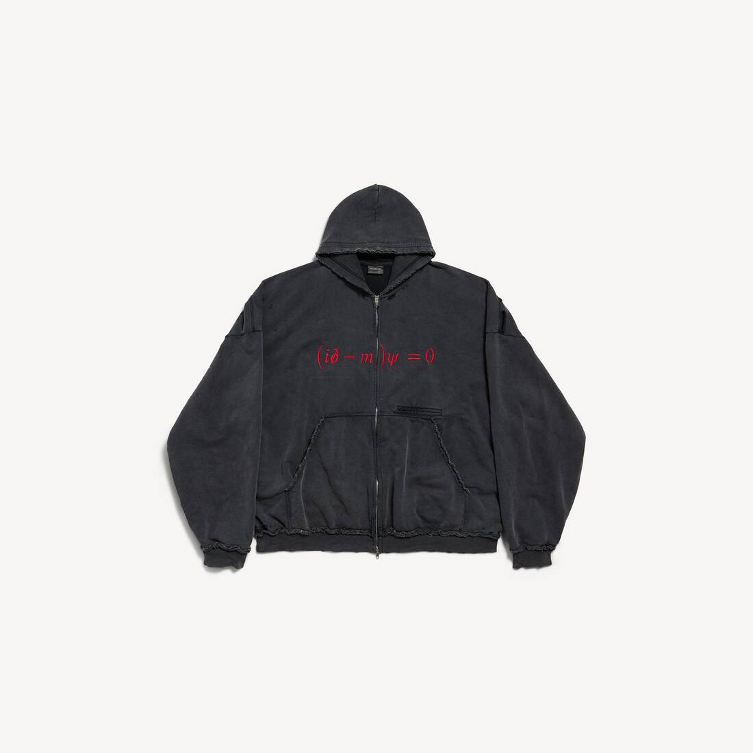 Men's Dirac Equation Pulled Zip-up Hoodie Large Fit in Washed Black/red