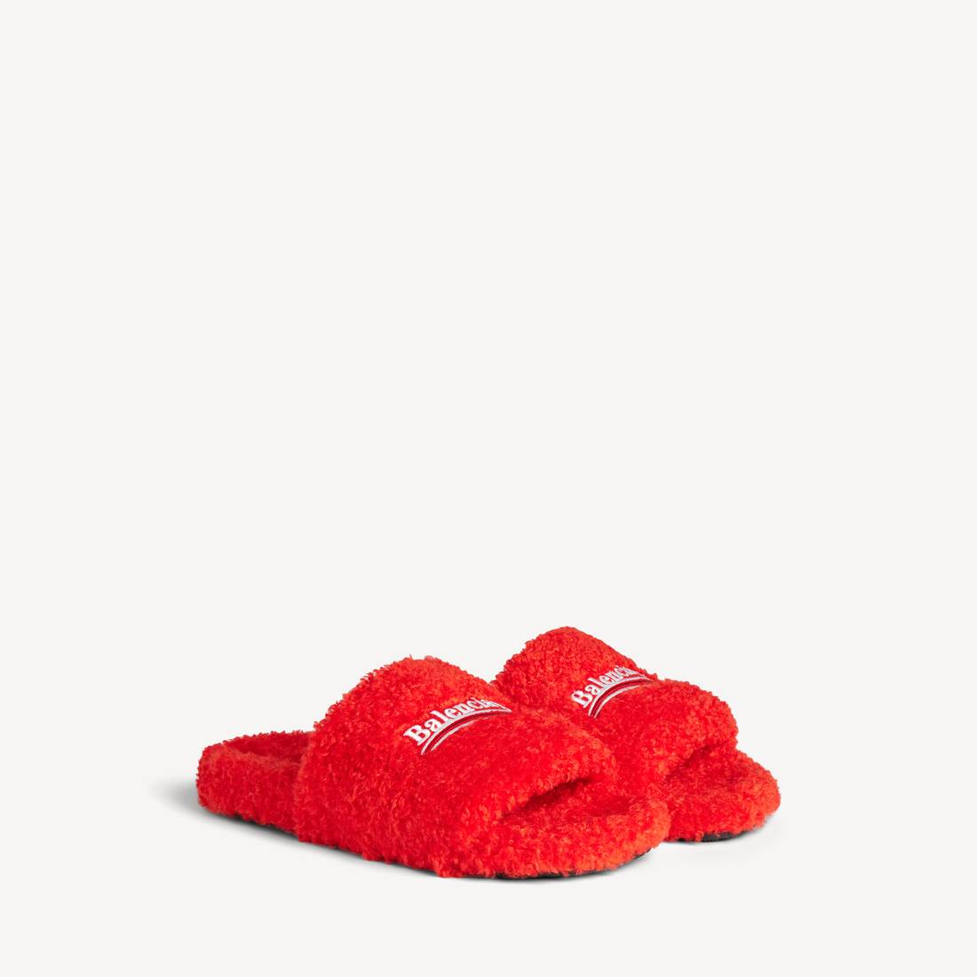 Women's Furry Open Mule in Pop Orange/white/red
