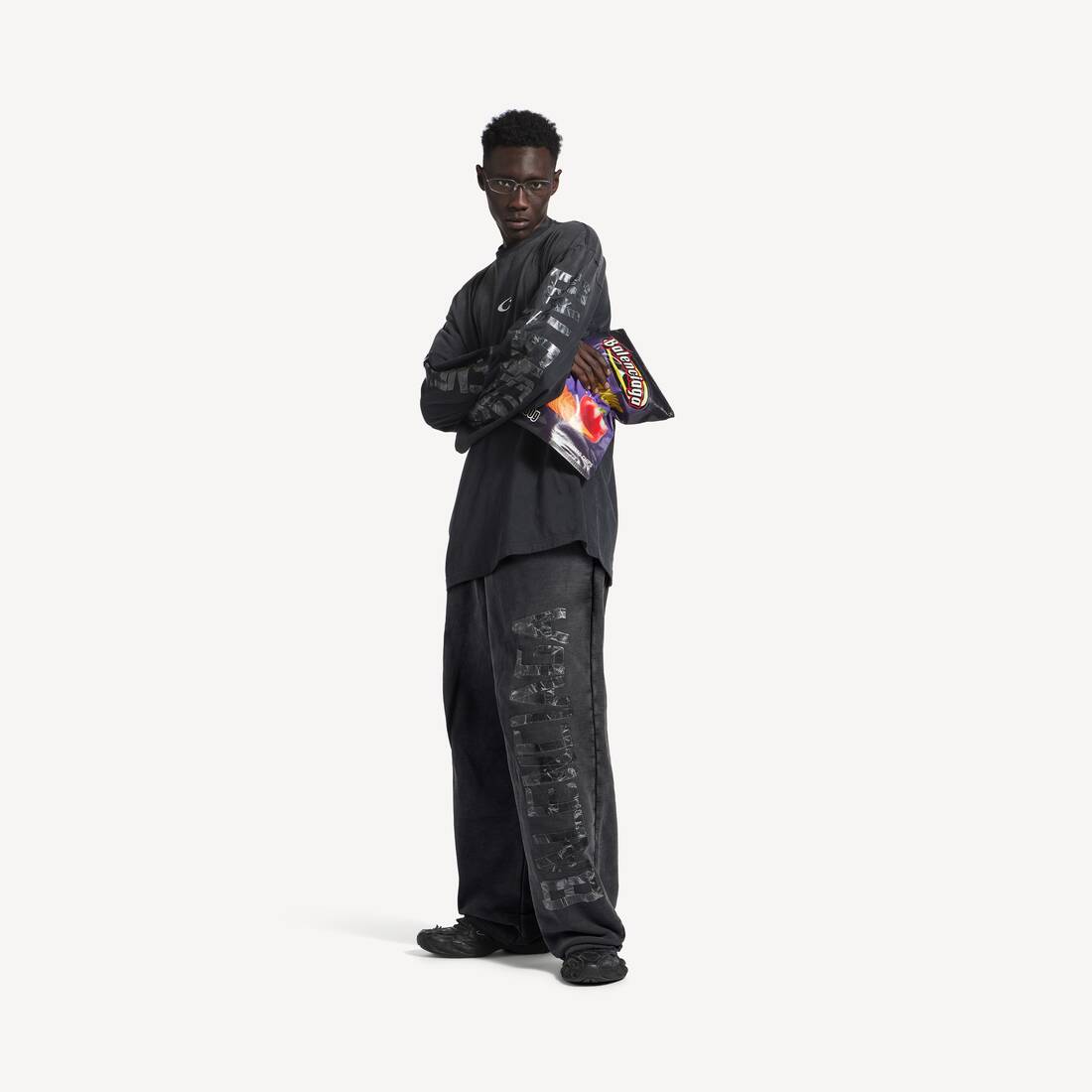 Men's Transparent Tape Baggy Pants in Faded Black/white