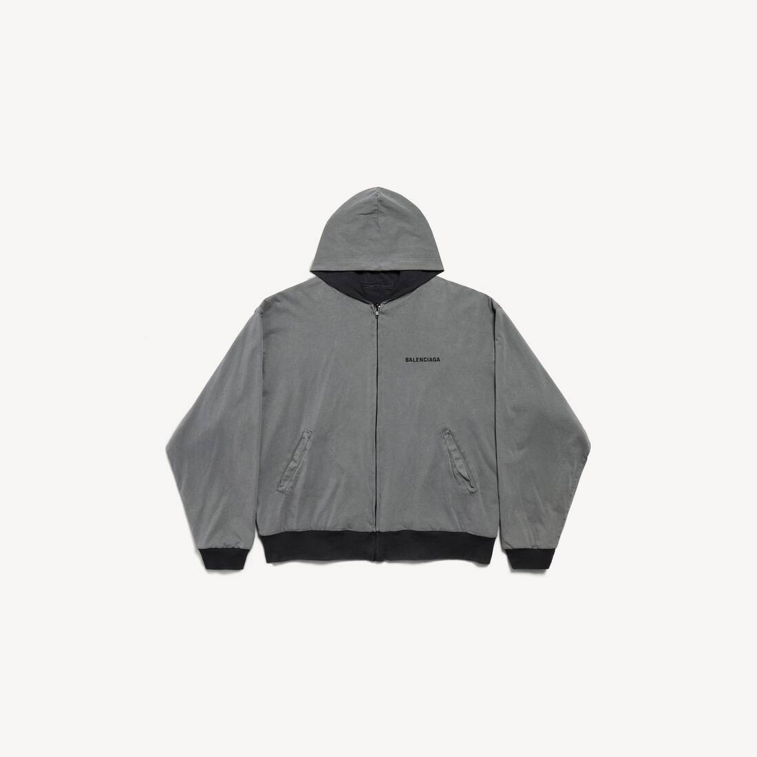 Men's Balenciaga Back Reversible Zip-up Hoodie in Grey/faded Black