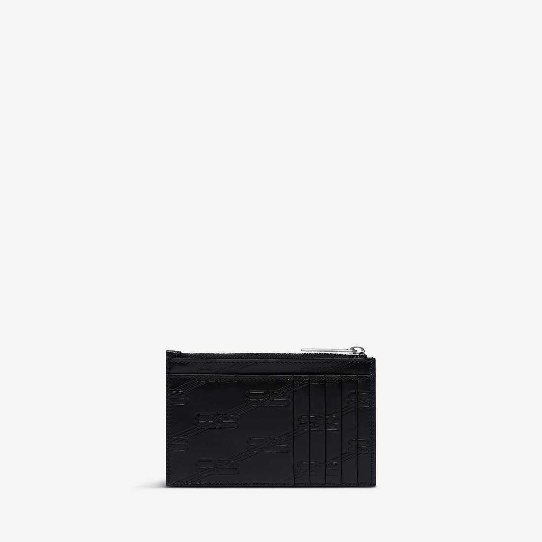 Men's Embossed Monogram Long Coin And Card Holder Box in Black