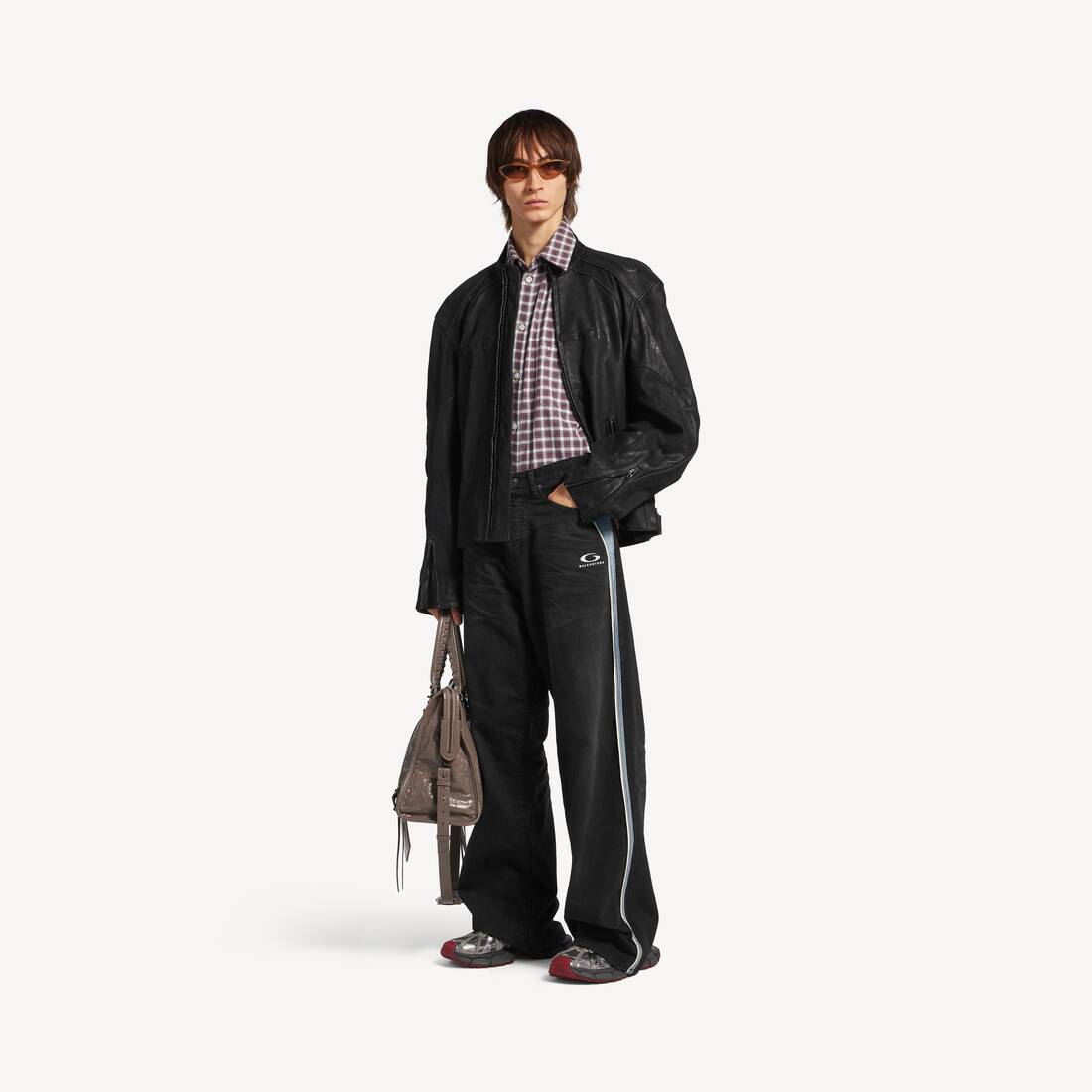 Men's Piping Detail Denim Pants in Black