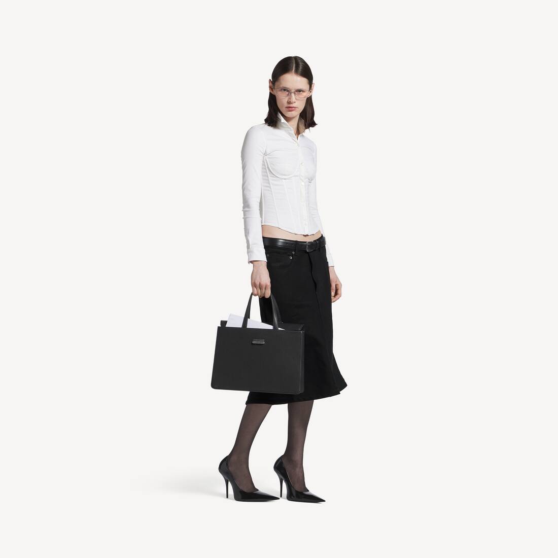 Women's Godet Midi Skirt in Black