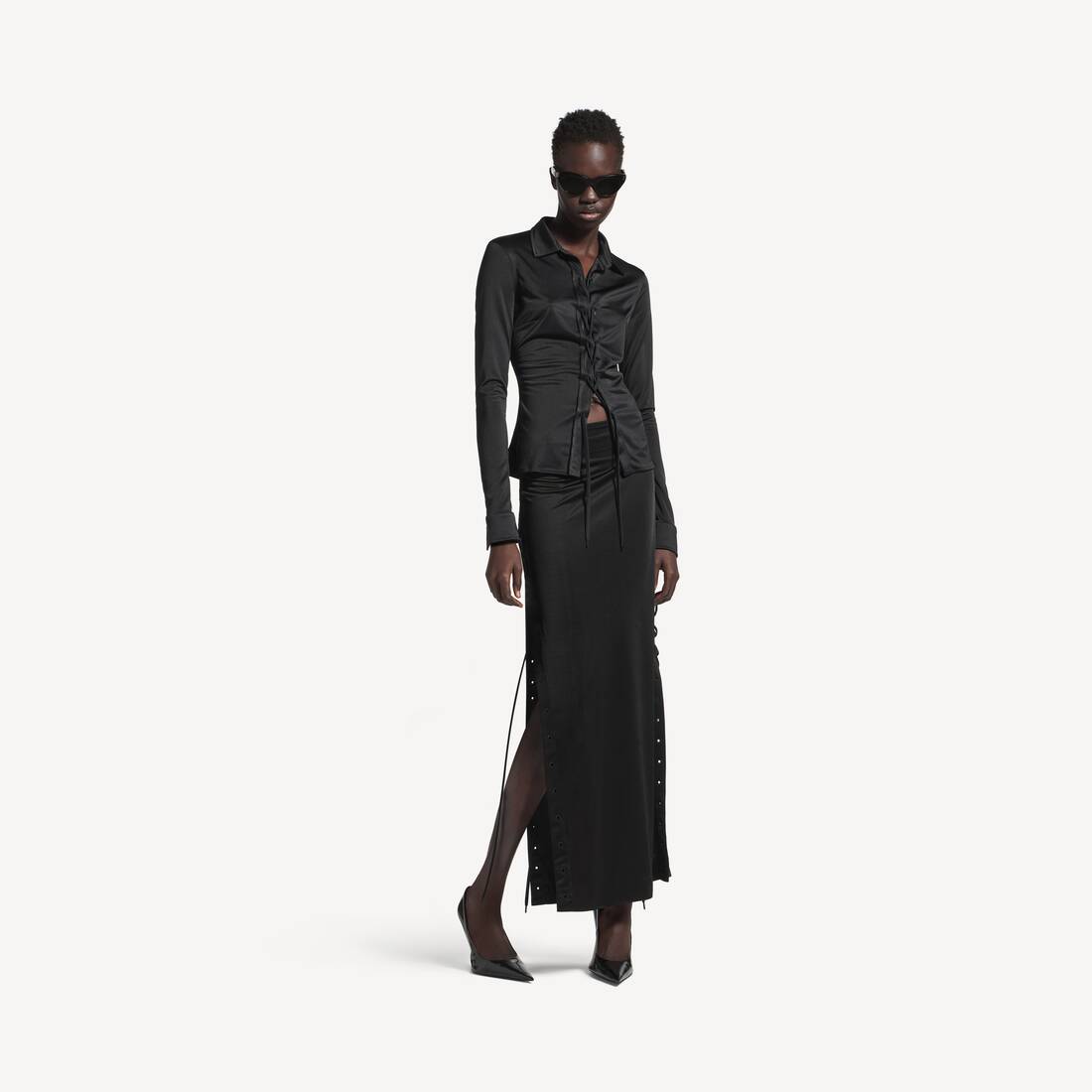 Women's Lace-up Shirt in Black