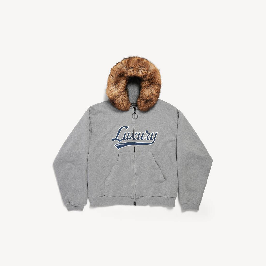 Men's Luxury Script Oversized Zip-up Hoodie in Dark Heather Grey