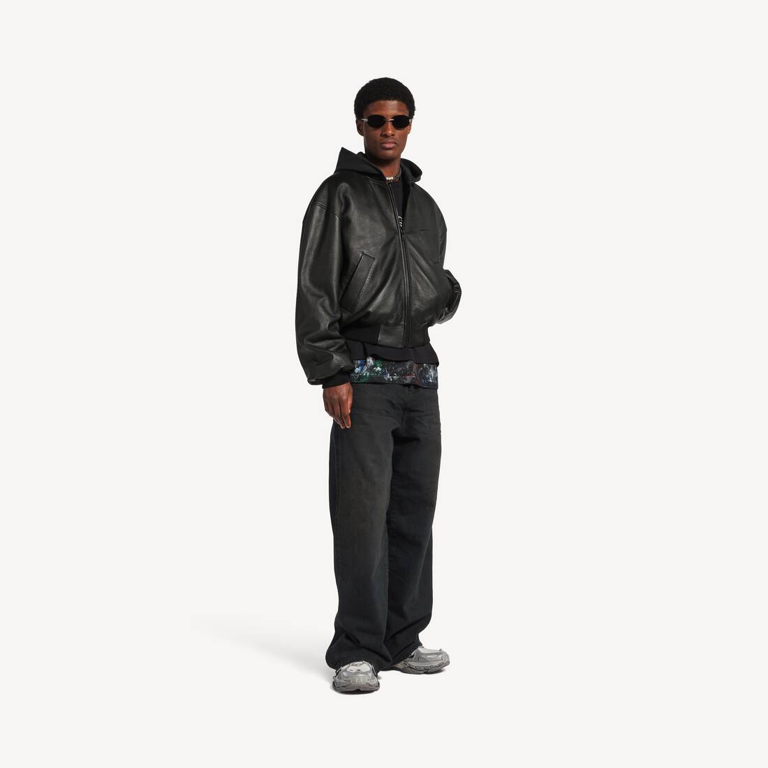 Men's Patched Hooded Jacket in Black