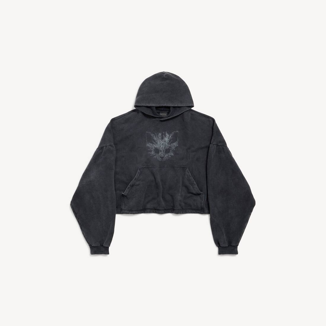 Women's Kittycat Cropped Hoodie in Faded Black/white