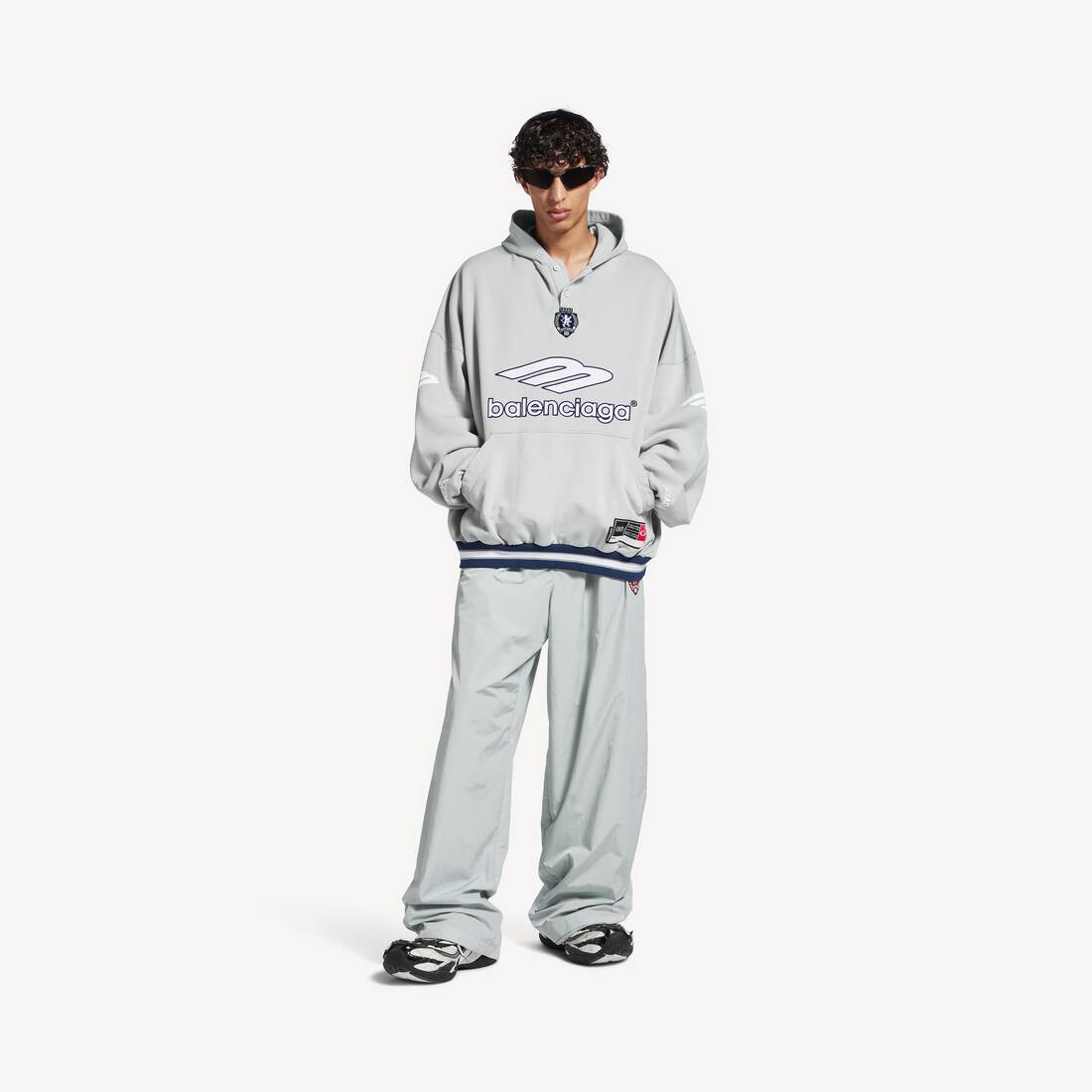 Men's 3b Football Polo Hoodie in Grey/white