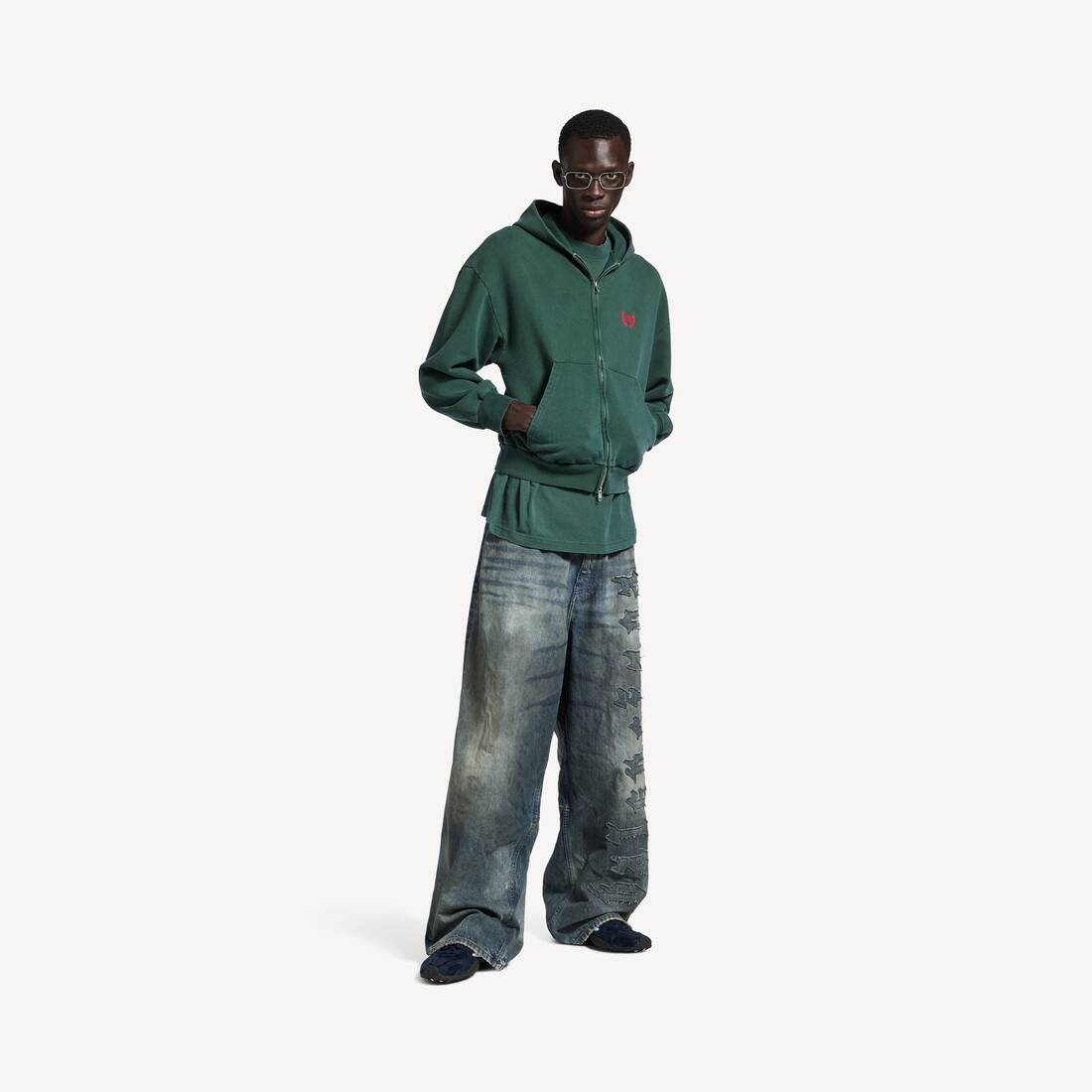 Men's Laurel Classic Zip-up Hoodie Regular Fit in Dark Green/red