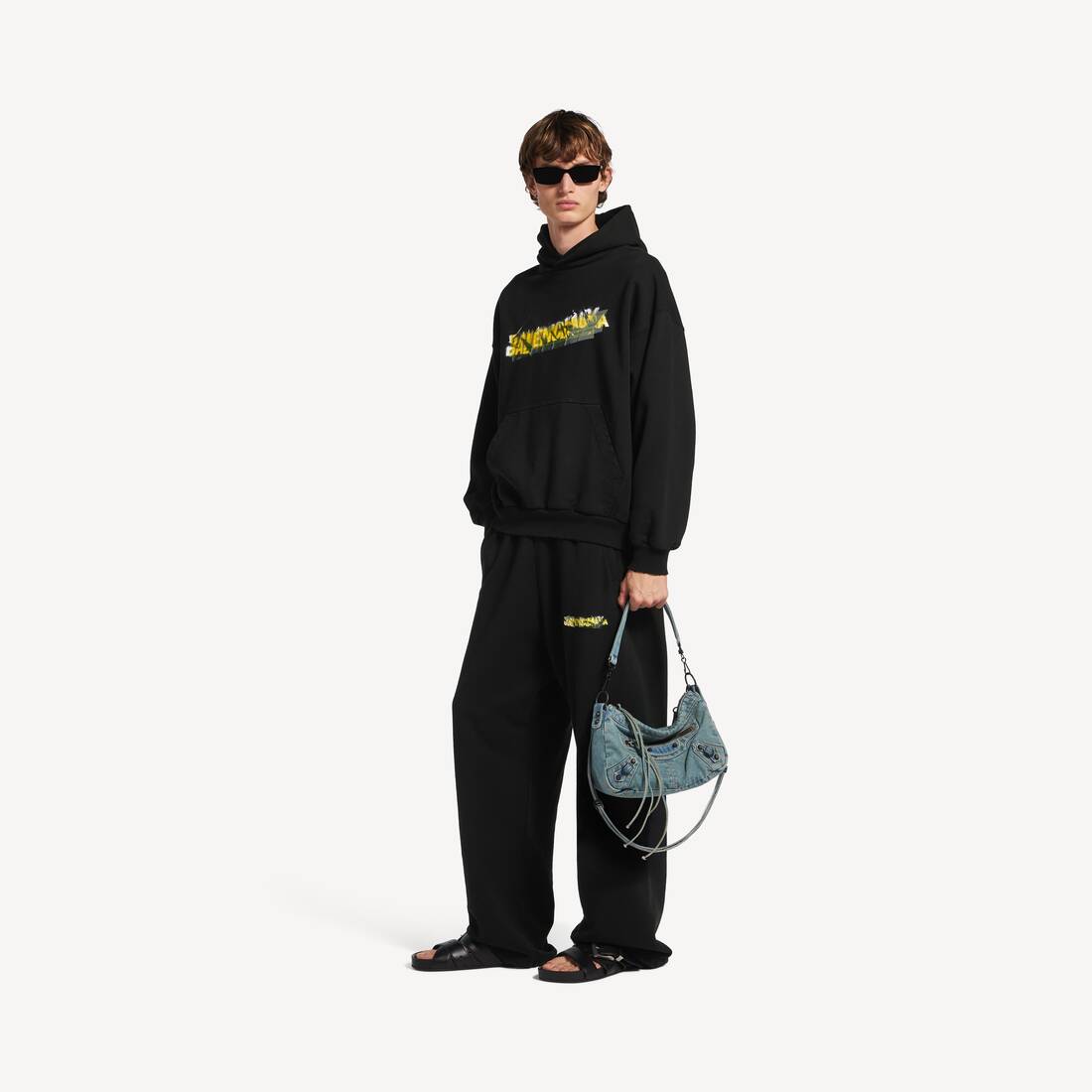 Men's Messy Spray Hoodie Medium Fit in Black